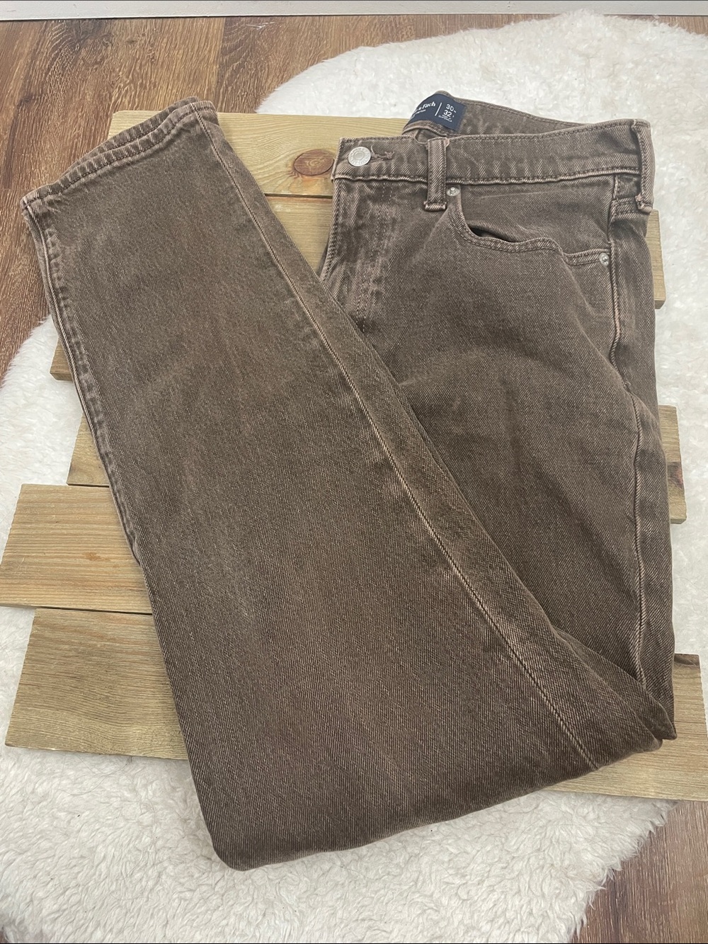 Abercrombie & Fitch Men's Vintage Stretch Straight Leg Jeans Brown Wash